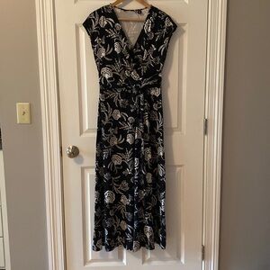 Lands End Black and White Floral Maxi Dress